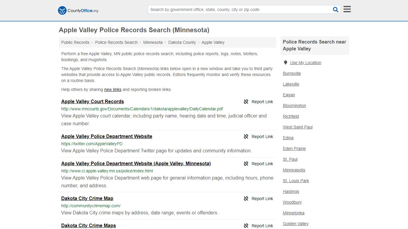 Apple Valley Police Records Search (Minnesota) - County Office