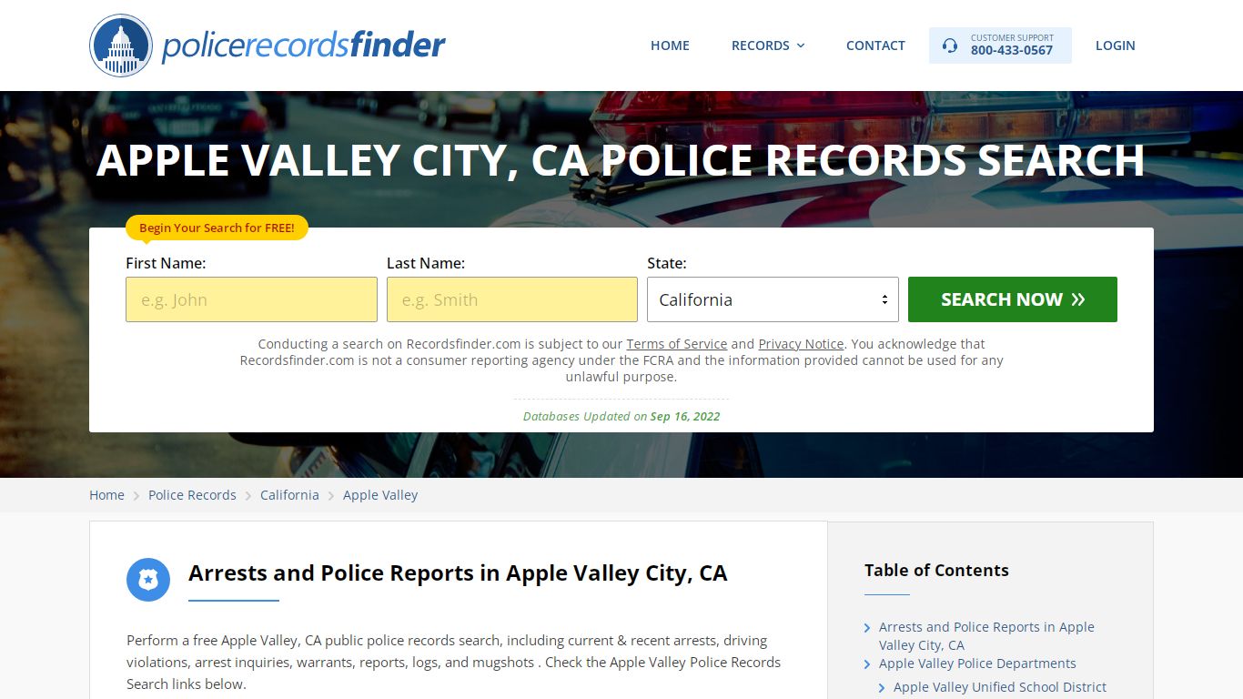 APPLE VALLEY CITY, CA POLICE RECORDS SEARCH